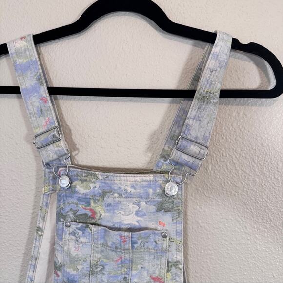 Pilcro Anthropologie Cut Off Denim Short Overalls Womens 25 Pastel Beachy Jean - Picture 2 of 12